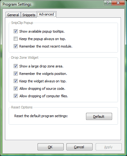 Advanced SnipClip settings.