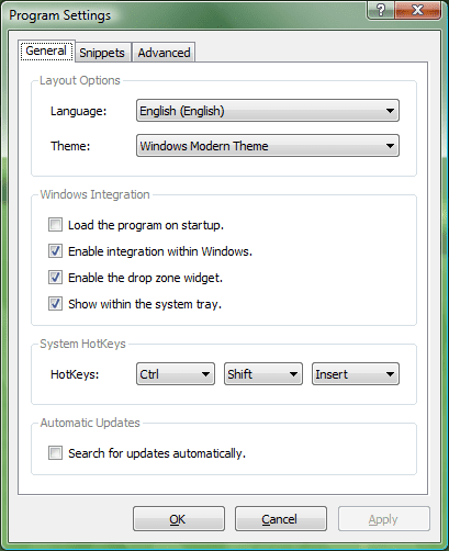SnipClip General settings.